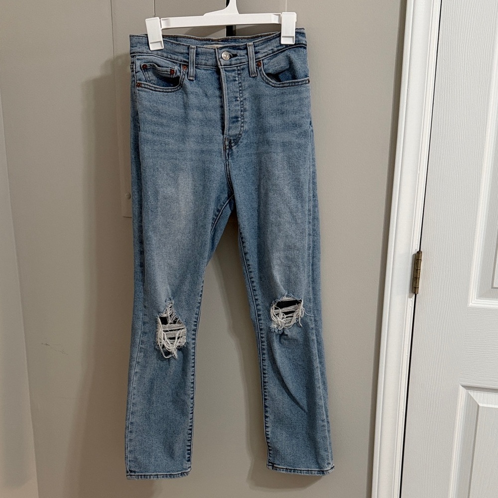 Levi wedgie Straight Blue Distressed Women Jeans